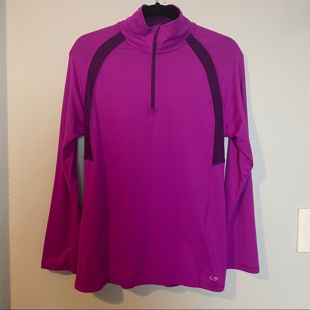 Champion Magenta Long Sleeve Zip Front Pullover Shirt